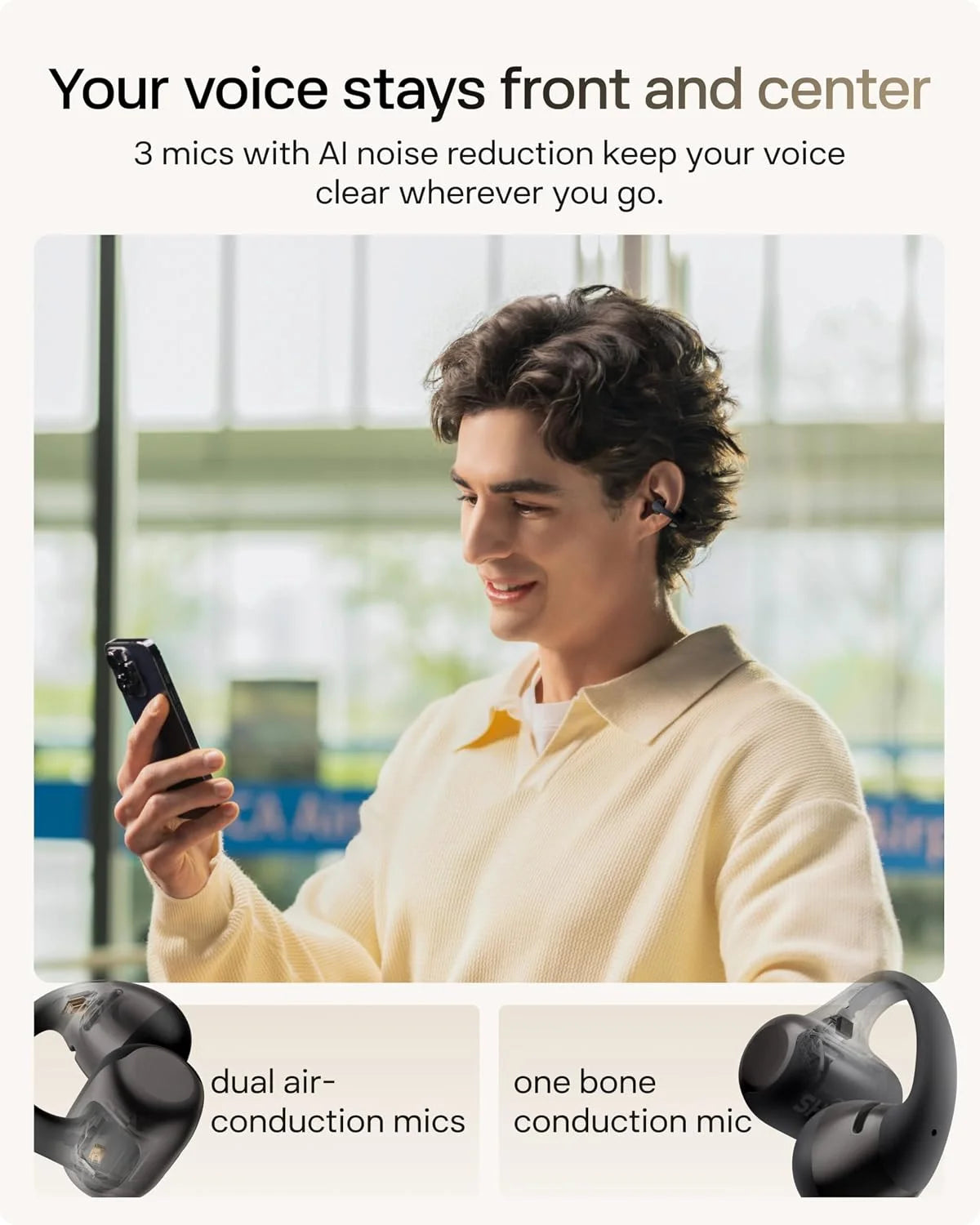 SHOKZ OpenDots 2 Open-Ear Clip-On Earbuds, White, Dolby Audio, 3 Mics