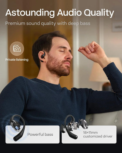 SHOKZ OpenFit Open-Ear Earbuds, Black, Mic, 28H Playtime, Sweat Resistant