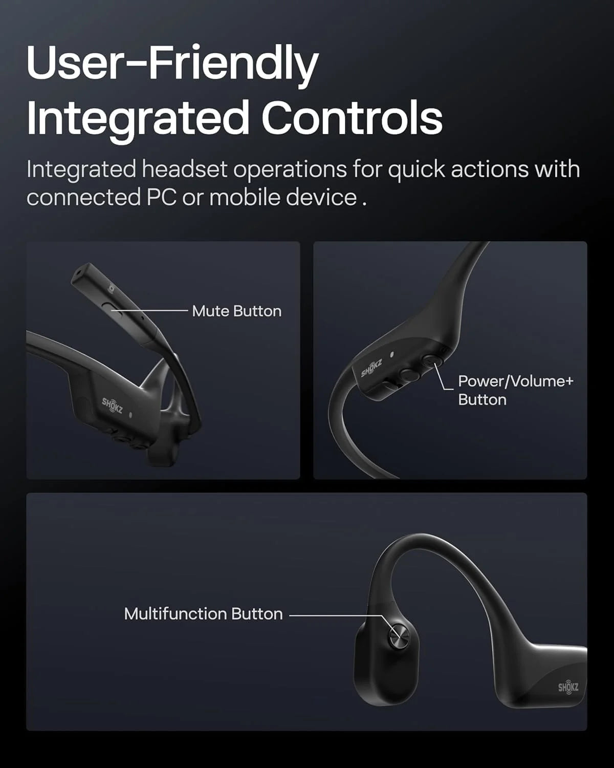 SHOKZ OpenComm2 UC 2025 Upgrade - Open-Ear Wireless Computer Headset with Boom Mic, Bone Conduction Bluetooth Stereo Headphones (Renewed)