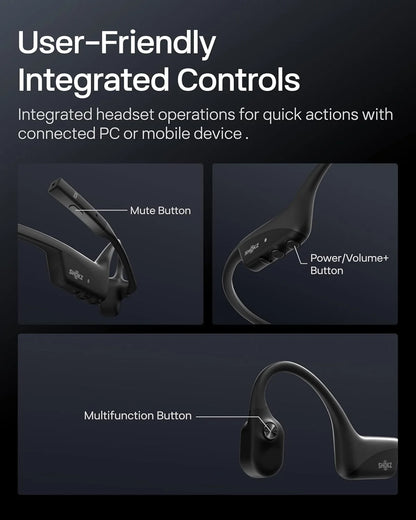 SHOKZ OpenComm2 UC 2025 Upgrade - Open-Ear Wireless Computer Headset with Boom Mic, Bone Conduction Bluetooth Stereo Headphones (Renewed)