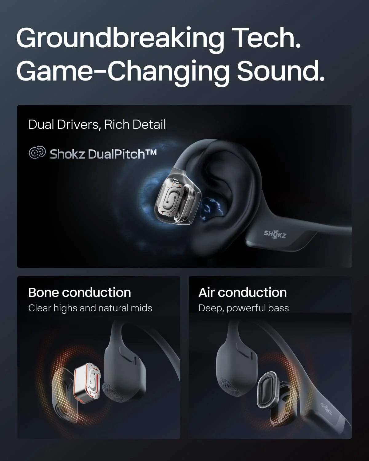 SHOKZ OpenRun Pro 2 Bone Conduction Bluetooth Sport Headphones, Silver