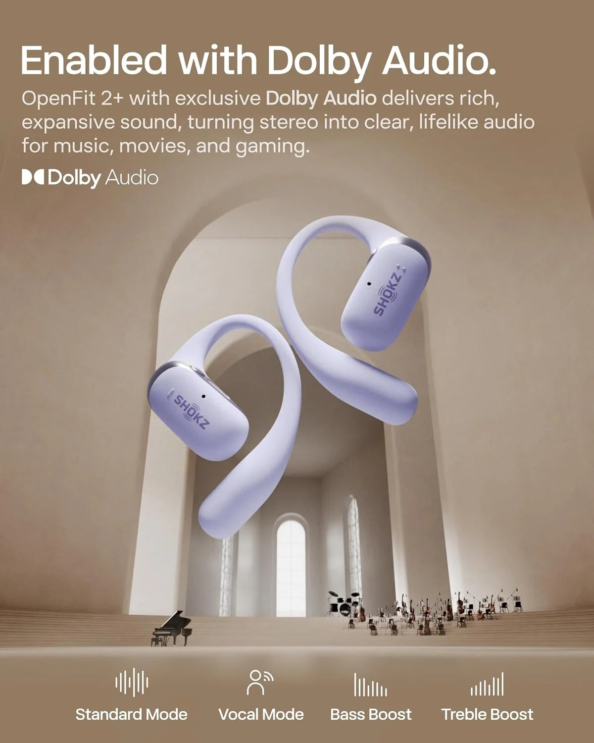 SHOKZ New OpenFit 2+ Open-Ear Headphones,Dolby Audio Enabled,Comfortable Earbuds with Soft Ear Hooks,48H Playtime,IP55 Water-Resistant,USB-C Fast Charging,Wireless Charging (Renewed)