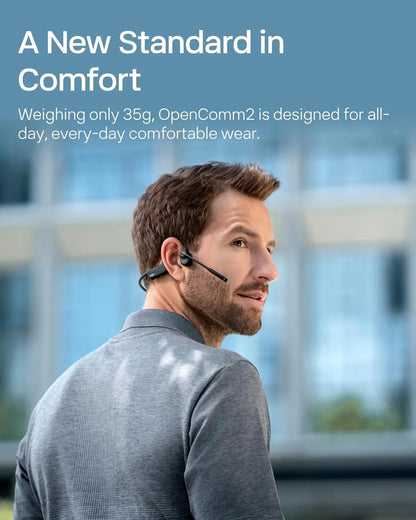 SHOKZ OpenComm2 UC 2025 Upgrade - Open-Ear Wireless Computer Headset with Boom Mic, Bone Conduction Bluetooth Stereo Headphones (Renewed)