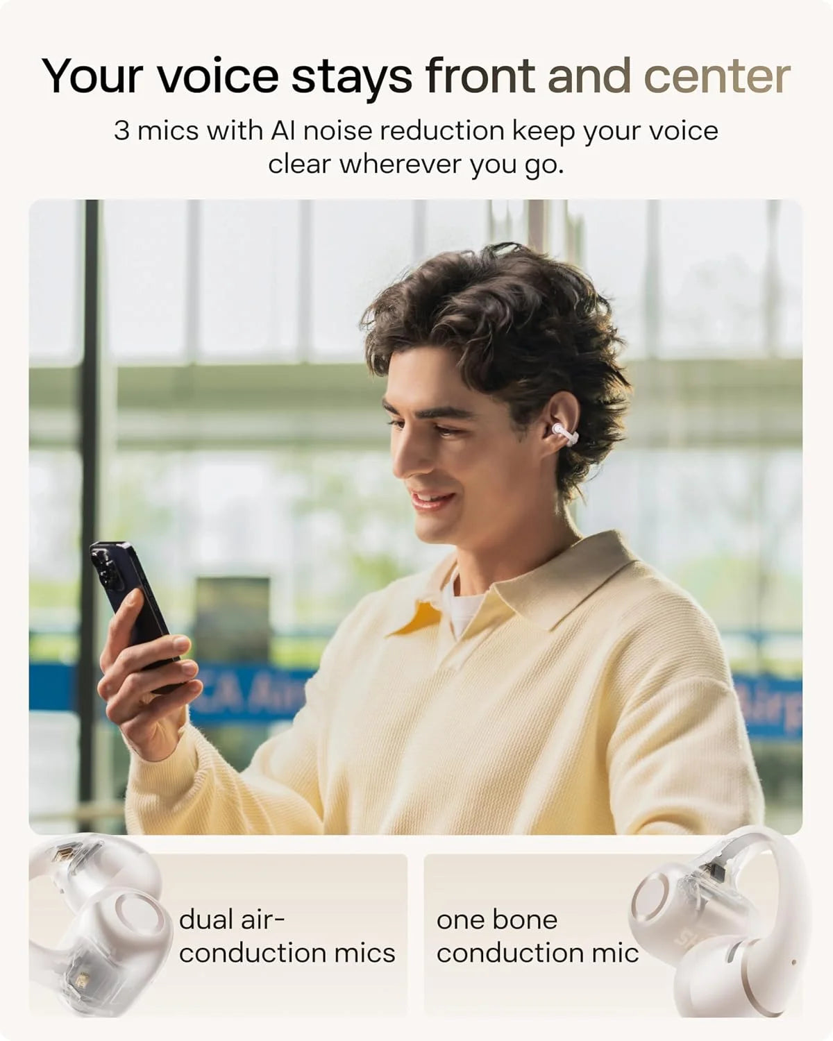 SHOKZ OpenDots 2 Open-Ear Clip-On Earbuds, White, Dolby Audio, 3 Mics