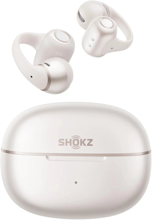 SHOKZ OpenDots 2 Open-Ear Clip-On Earbuds, White, Dolby Audio, 3 Mics