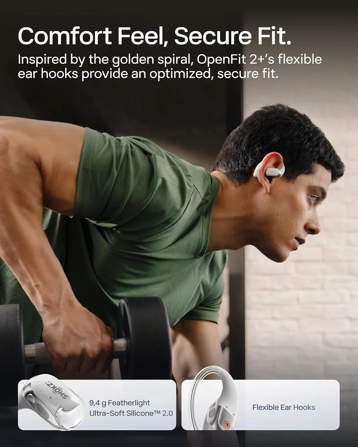 SHOKZ OpenFit 2 Open-Ear Earhook Bluetooth Earbuds, White,48H Playtime