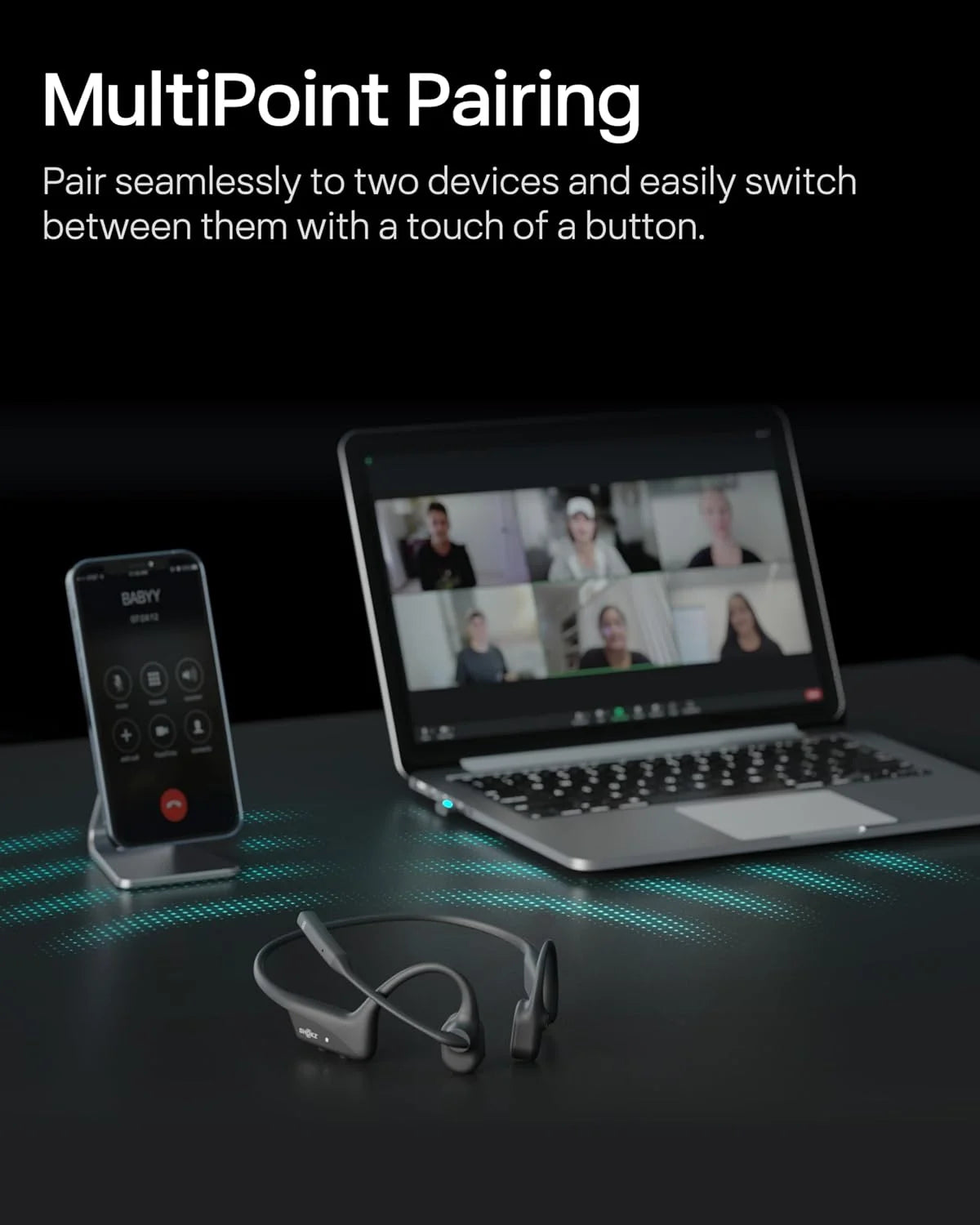 SHOKZ OpenComm2 UC Open-Ear Headset, USB-A Dongle, Noise-Canceling Mic