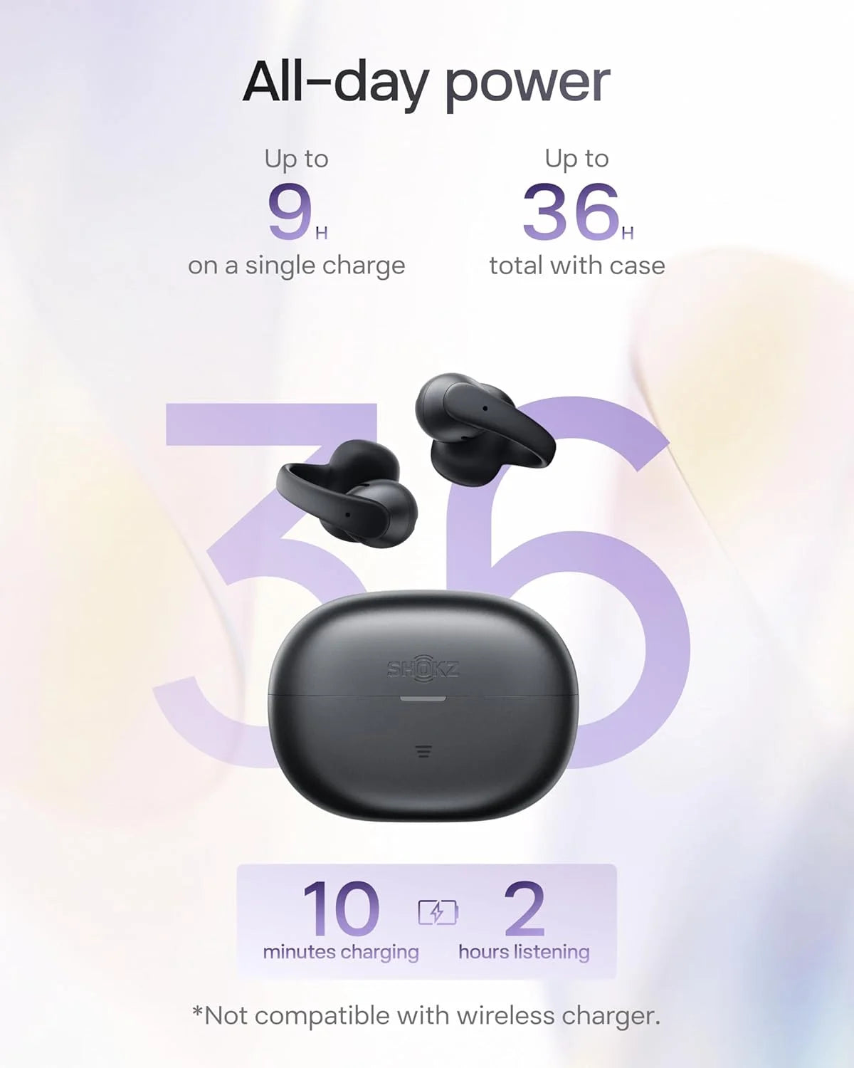 SHOKZ OpenDots Air Open-Ear Clip-On Bluetooth Earbuds, Black, Touch Control