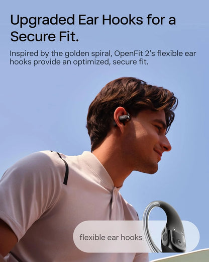 SHOKZ OpenFit 2 Open-Ear Earhook Bluetooth Earbuds, White,48H Playtime