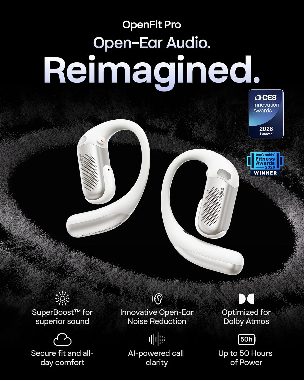 SHOKZ OpenFit Pro Open-Ear Earbuds with Noise Reduction, Dolby Atmos, Black