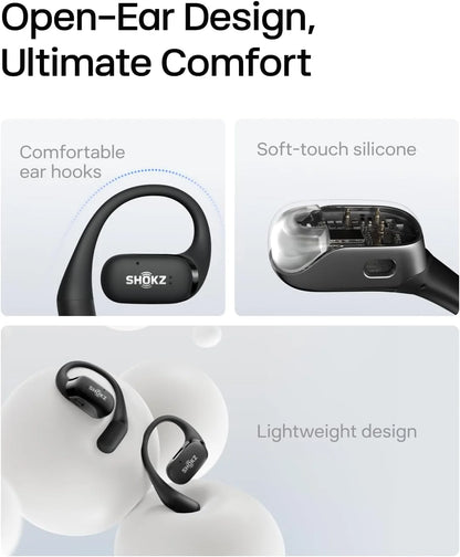 SHOKZ OpenFit Open-Ear Earbuds, Black, Mic, 28H Playtime, Sweat Resistant