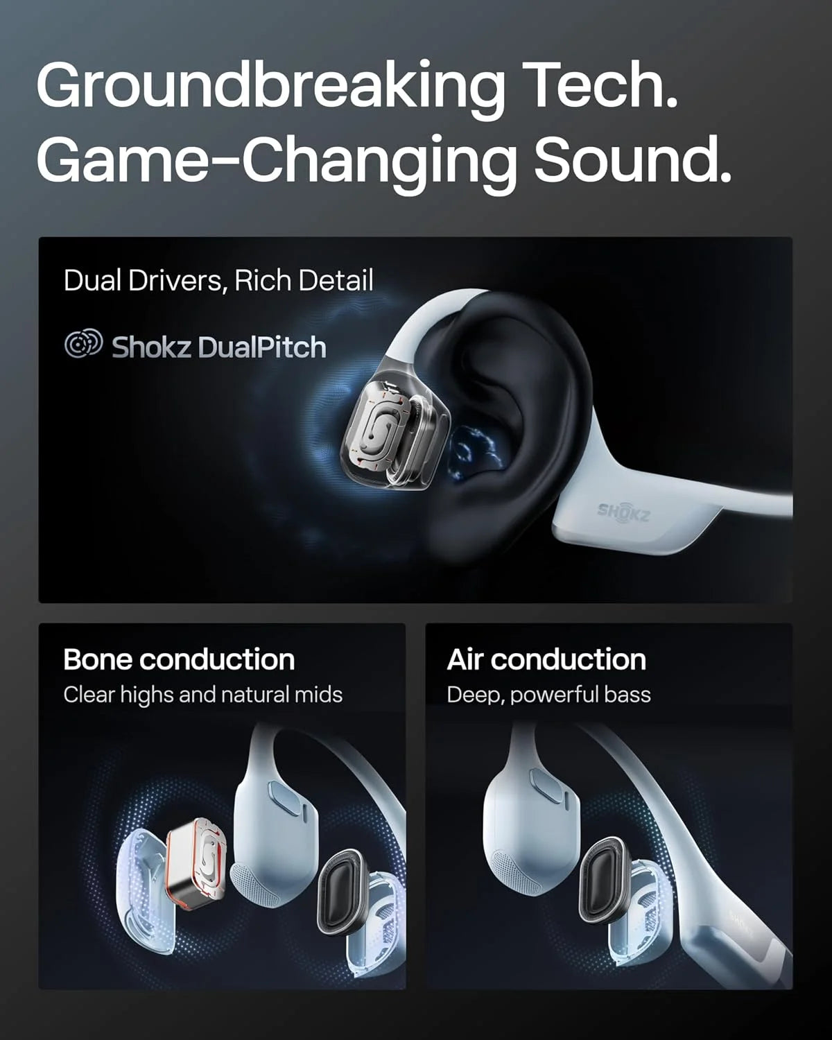 SHOKZ OpenRun Pro 2 Bone Conduction Bluetooth Sport Headphones, Silver