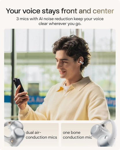 SHOKZ OpenDots 2 Open-Ear Clip-On Earbuds, White, Dolby Audio, 3 Mics