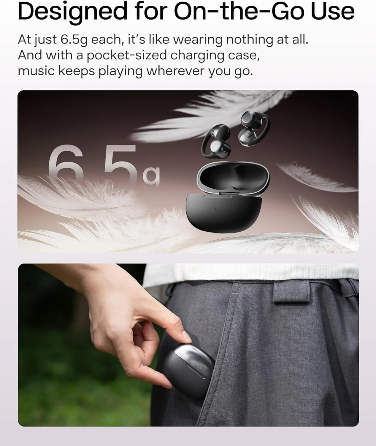 SHOKZ OpenDots ONE Open-Ear Clip-On Bluetooth Earbuds, Black, Dolby Audio