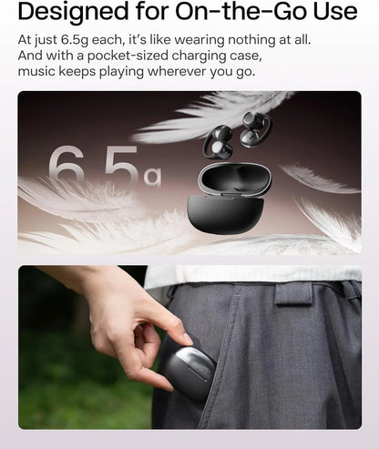 SHOKZ OpenDots ONE Open-Ear Clip-On Bluetooth Earbuds, Black, Dolby Audio