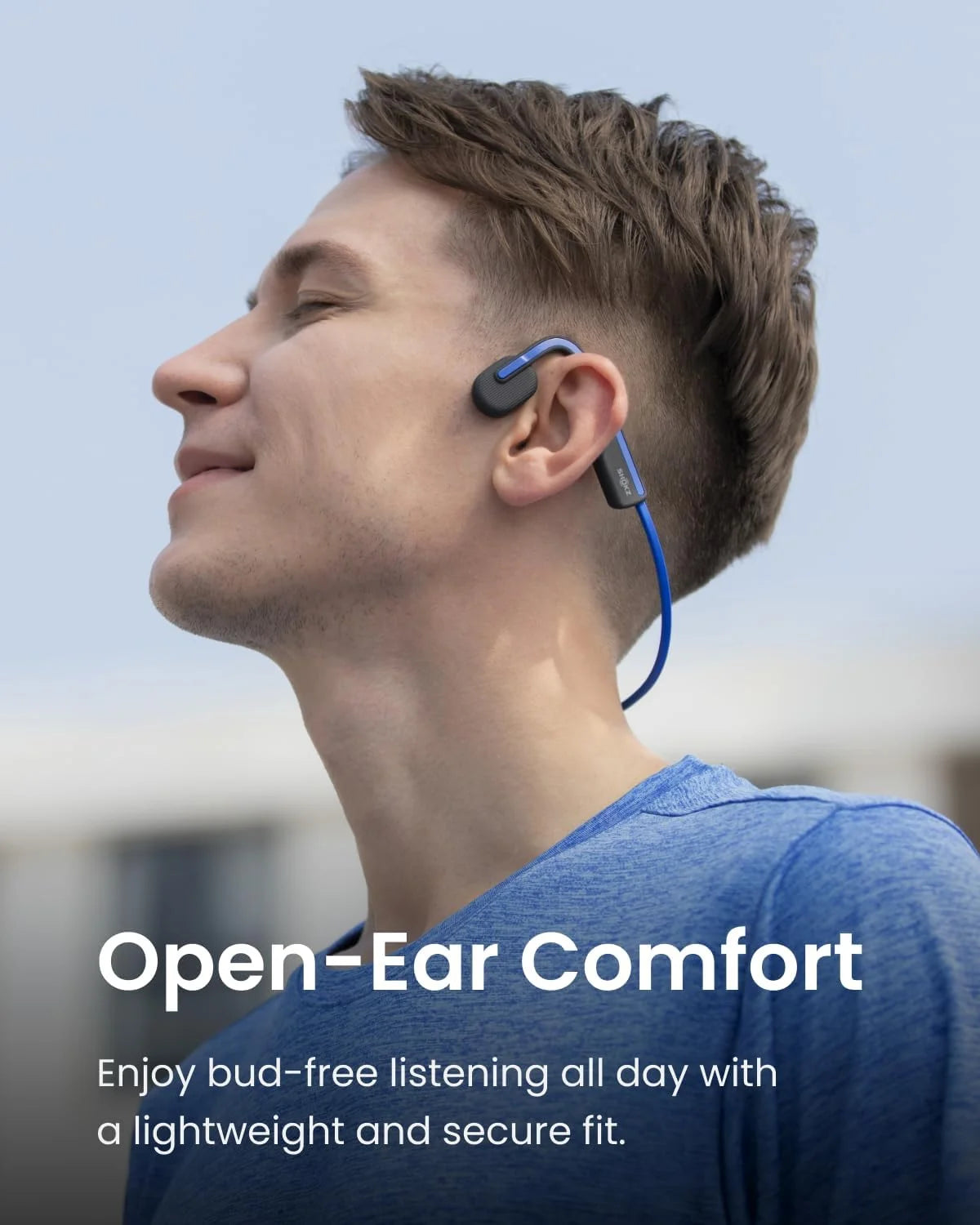 SHOKZ OpenMove - Open-Ear Bluetooth Sport Headphones - Bone Conduction Wireless Earphones - Sweatproof for Running and Workouts, with Sticker Pack (Grey)