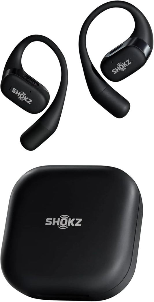 SHOKZ OpenFit Open-Ear Earbuds, Black, Mic, 28H Playtime, Sweat Resistant