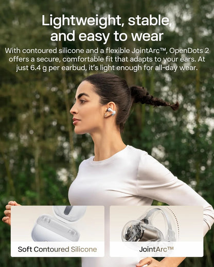 SHOKZ OpenDots 2 Open-Ear Clip-On Earbuds, White, Dolby Audio, 3 Mics