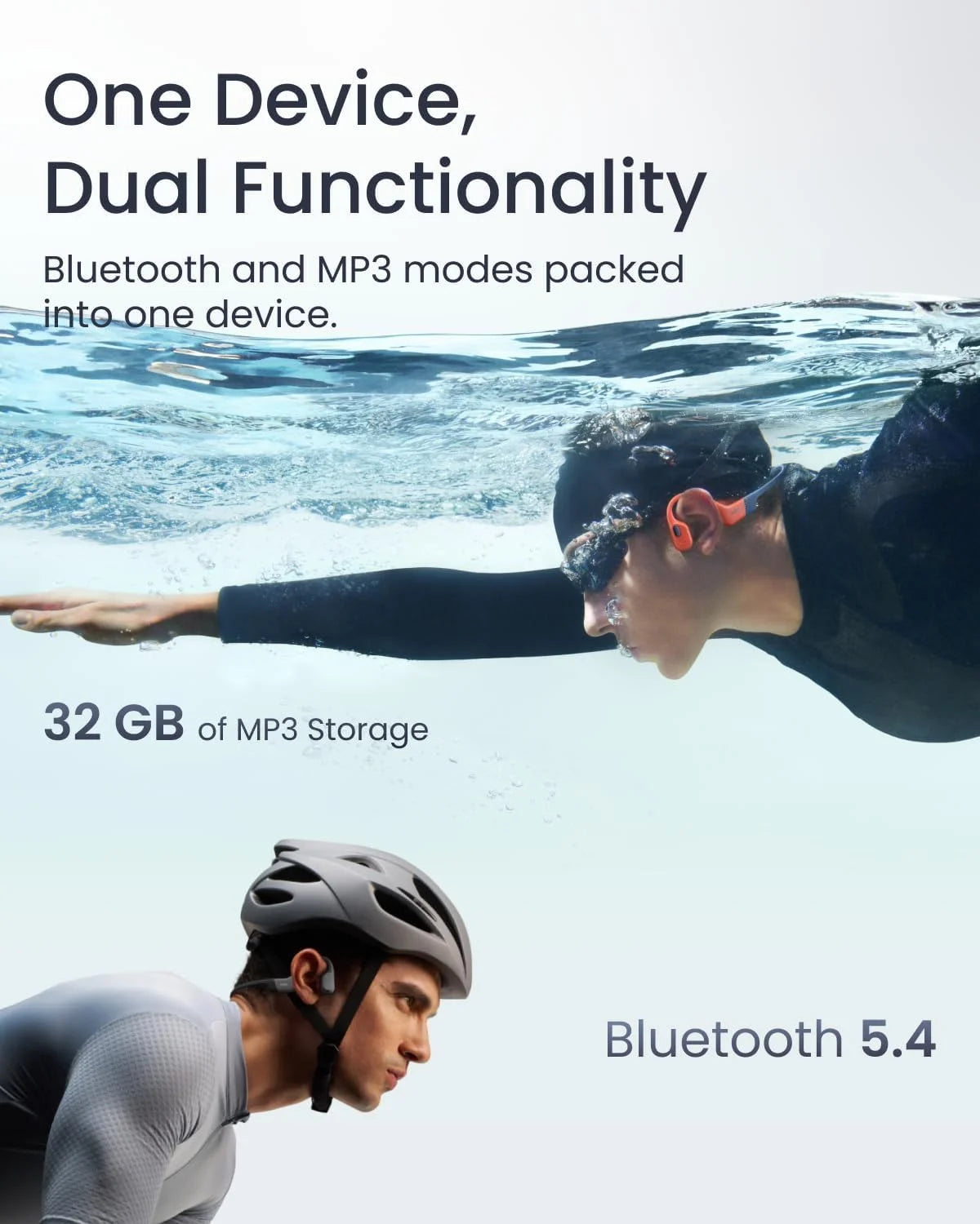SHOKZ OpenSwim Pro Open-Ear MP3 Headphones, Red, IP68 Waterproof, 32GB MP3