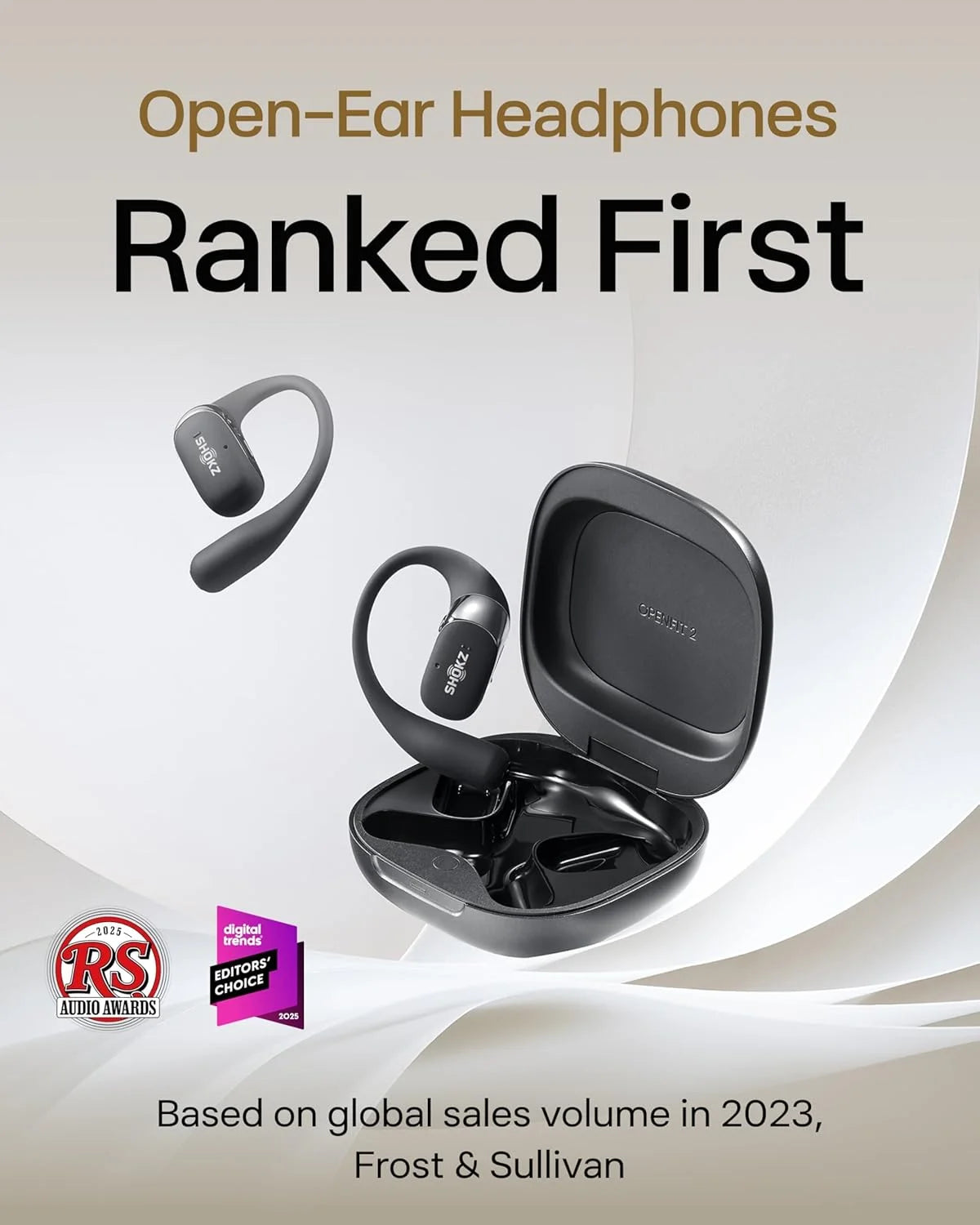 SHOKZ OpenFit 2 Open-Ear Earhook Bluetooth Earbuds, White,48H Playtime