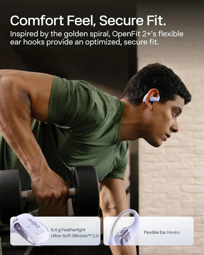 SHOKZ New OpenFit 2+ Open-Ear Headphones,Dolby Audio Enabled,Comfortable Earbuds with Soft Ear Hooks,48H Playtime,IP55 Water-Resistant,USB-C Fast Charging,Wireless Charging (Renewed)