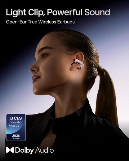 SHOKZ OpenDots ONE Open-Ear Clip-On Bluetooth Earbuds, Black, Dolby Audio