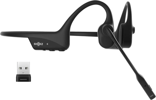 SHOKZ OpenComm2 UC 2025 Upgrade - Open-Ear Wireless Computer Headset with Boom Mic, Bone Conduction Bluetooth Stereo Headphones (Renewed)