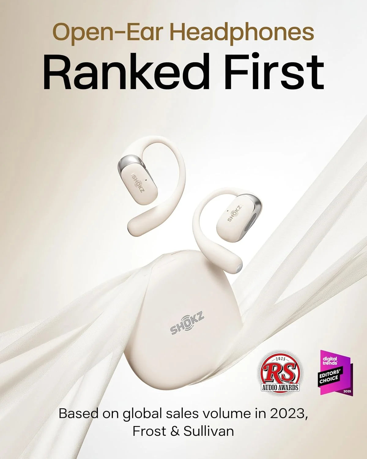SHOKZ OpenFit 2 Open-Ear Earhook Bluetooth Earbuds, White,48H Playtime