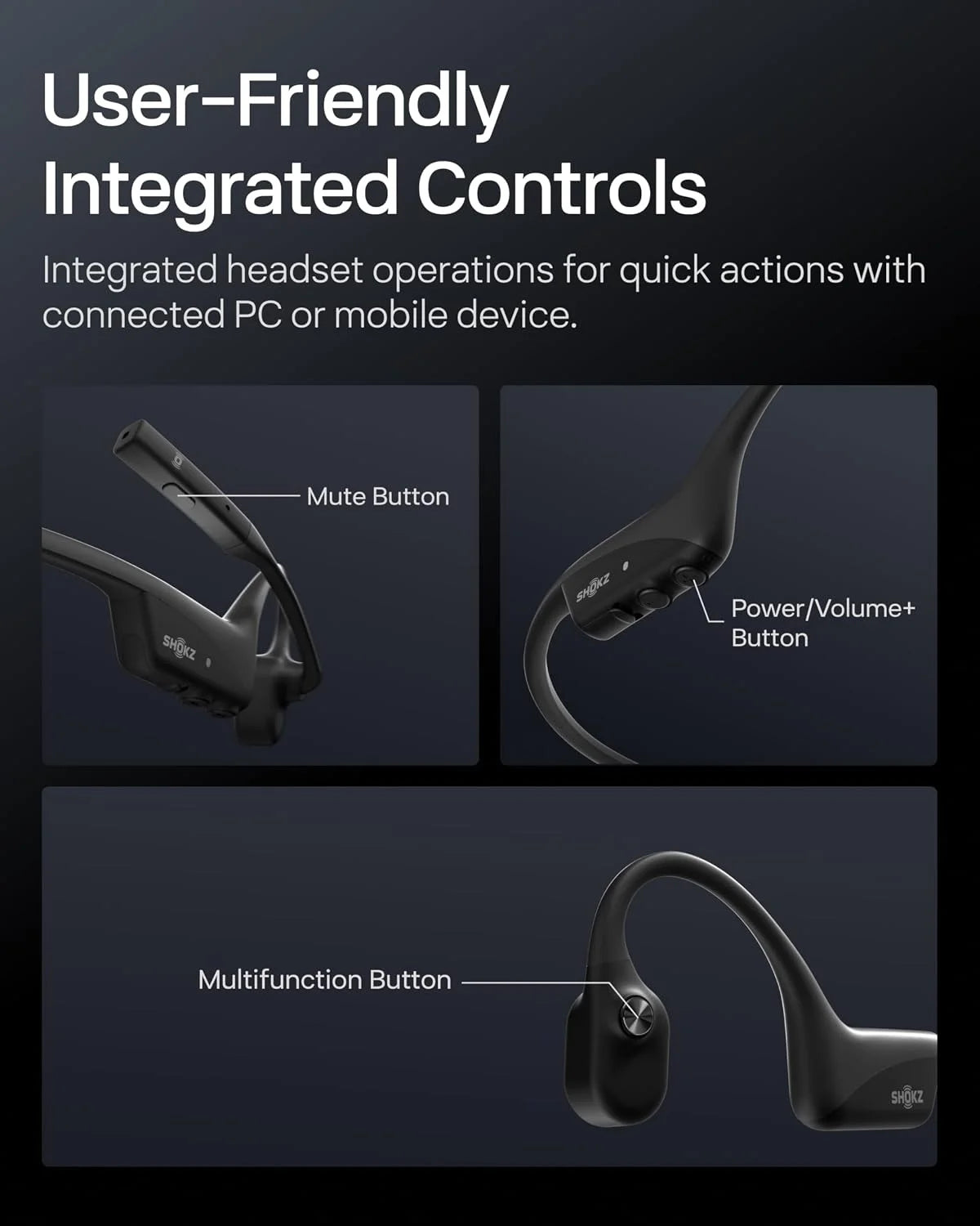 SHOKZ OpenComm2 UC Open-Ear Headset, USB-A Dongle, Noise-Canceling Mic