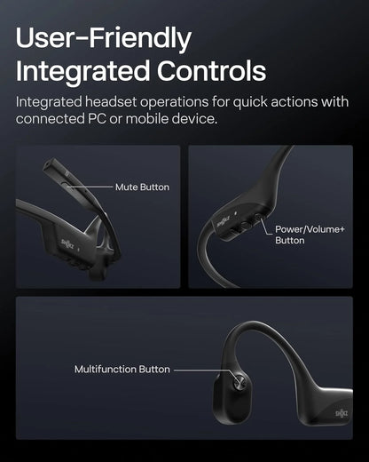 SHOKZ OpenComm2 UC 2025 Upgrade - Open-Ear Wireless Computer Headset with Boom Mic, Bone Conduction Bluetooth Stereo Headphones (Renewed)