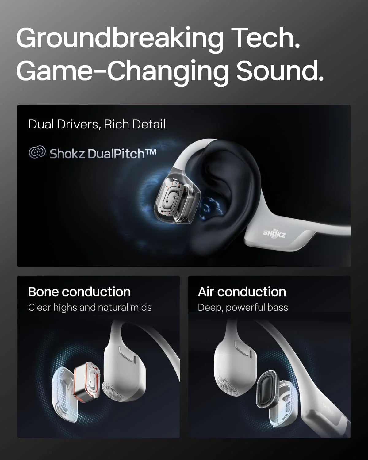 SHOKZ OpenRun Pro 2 Bone Conduction Bluetooth Sport Headphones, Silver