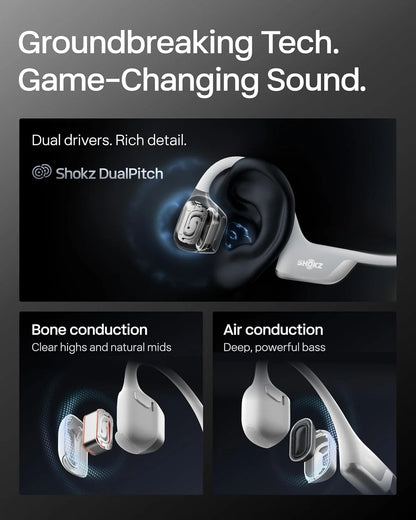 SHOKZ OpenRun Pro 2 Bone Conduction Bluetooth Sport Headphones, Silver