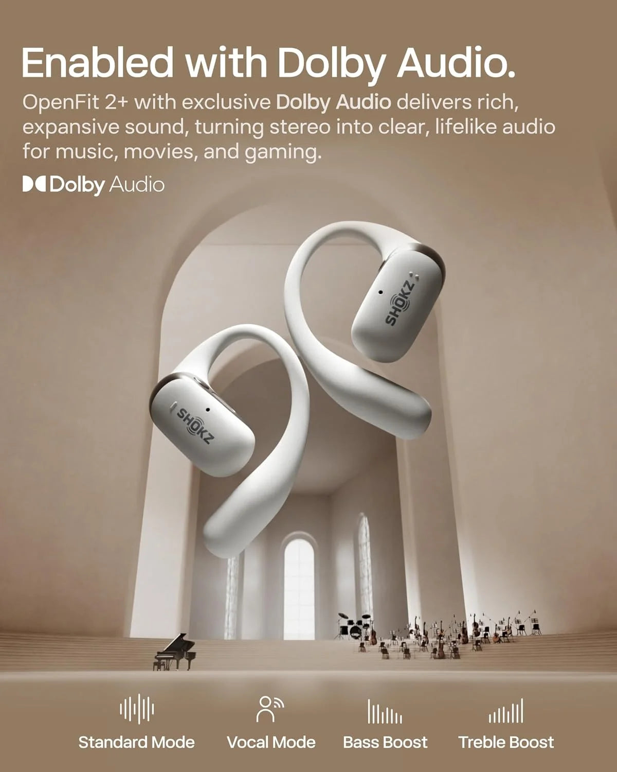 SHOKZ OpenFit 2 Open-Ear Earhook Bluetooth Earbuds, White,48H Playtime