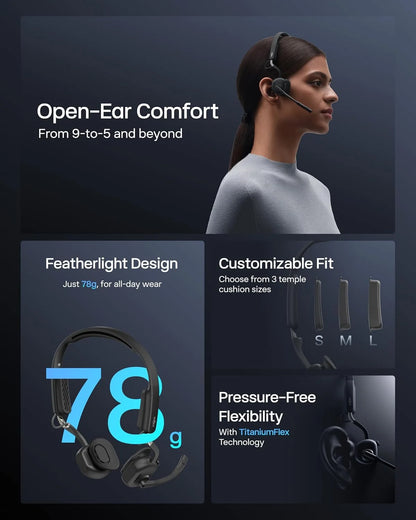 SHOKZ OpenMeet Open-Ear Bluetooth Headset, Noise-Canceling Mic+Mute Button