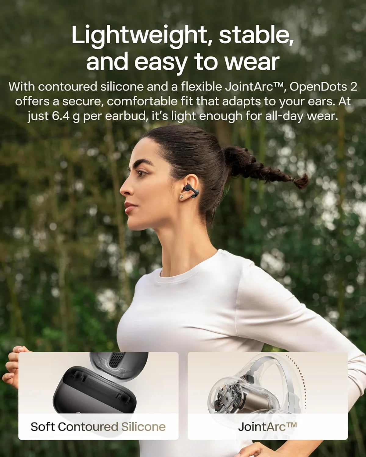 SHOKZ OpenDots 2 Open-Ear Clip-On Earbuds, White, Dolby Audio, 3 Mics